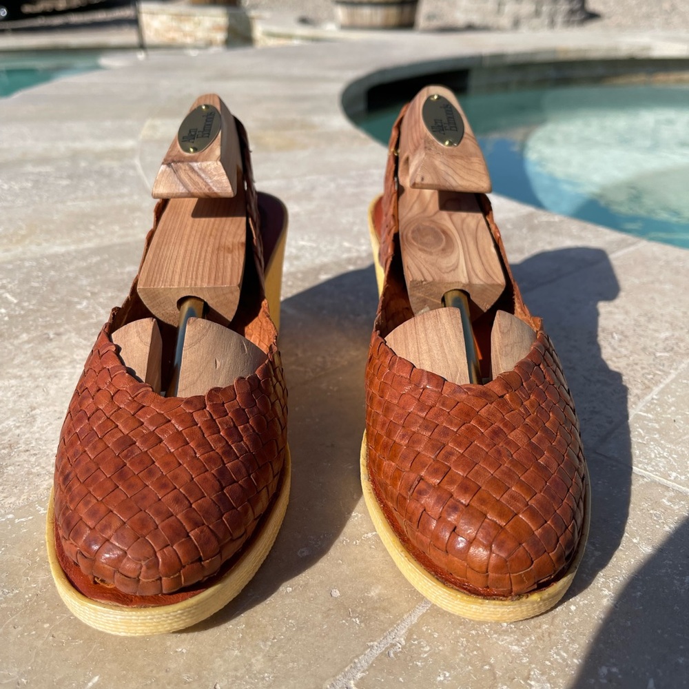 Ocean West Leather Huaraches Wedge Sandals From Mexico Size 8 - Picture 4 of 6